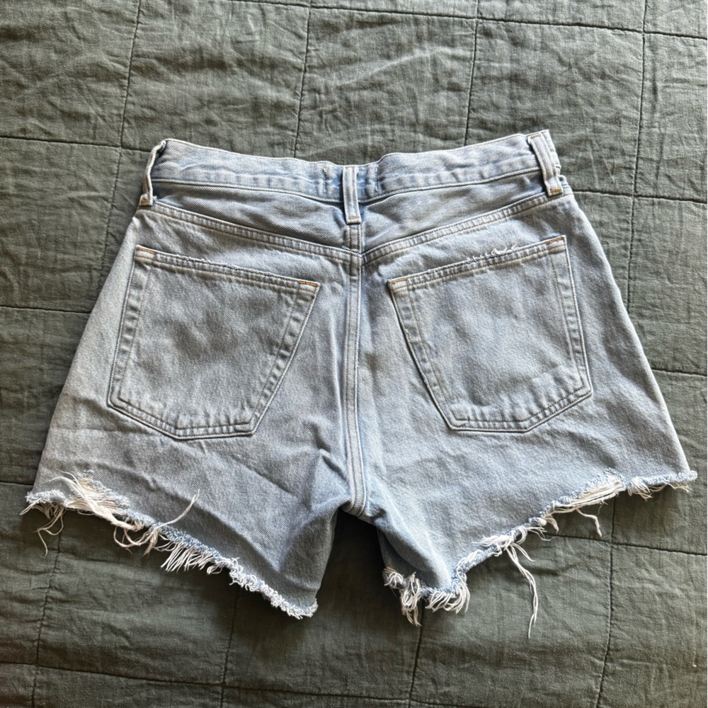 Agolde Parker Long Shorts in Agreement Light Wash Distressed Denim Shorts - Picture 8 of 11